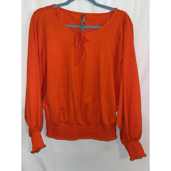 Anthropologie Tops - Anthropologie Shirt Doleman Sleeve Smocked Cuffs & Waist Orange Women’s Size M